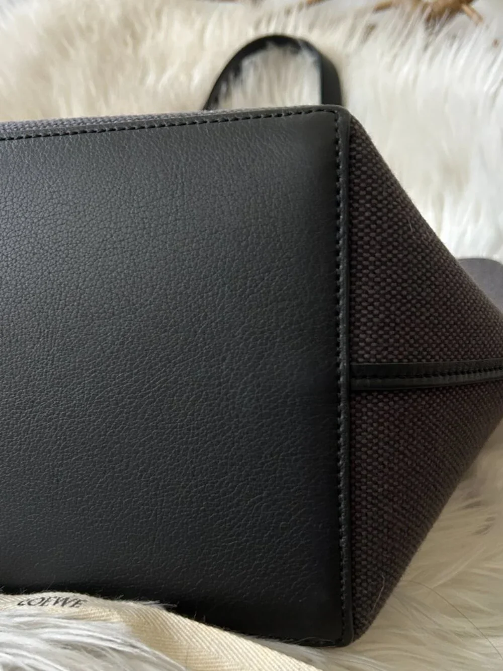Loewe Anagram Tote in Leather & Canvas Black & Gray-Laptop, Travel, Work
